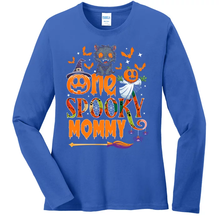 One Spooky Mommy Funny Halloween Mommy Black Cat Ghost Great Gift Ladies Long Sleeve Shirt