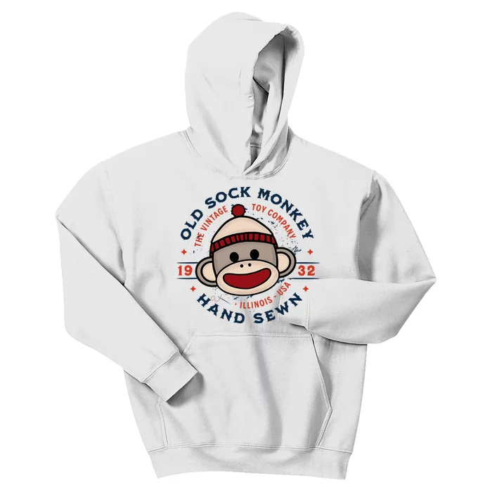 Old Sock Monkey Vintage Toy Company Logo Sock Monkey Kids Hoodie