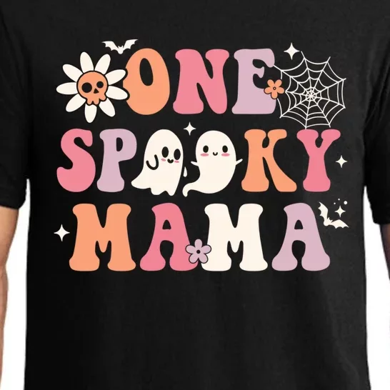 One Spooky Mama Ghost Halloween Groovy Retro Trick Or Treat Gift Pajama Set