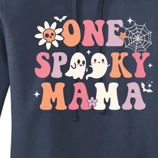 One Spooky Mama Ghost Halloween Groovy Retro Trick Or Treat Gift Women's Pullover Hoodie