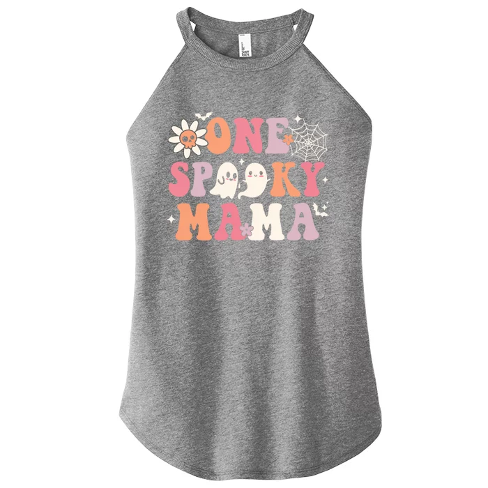 One Spooky Mama Ghost Halloween Groovy Retro Trick Or Treat Gift Women’s Perfect Tri Rocker Tank