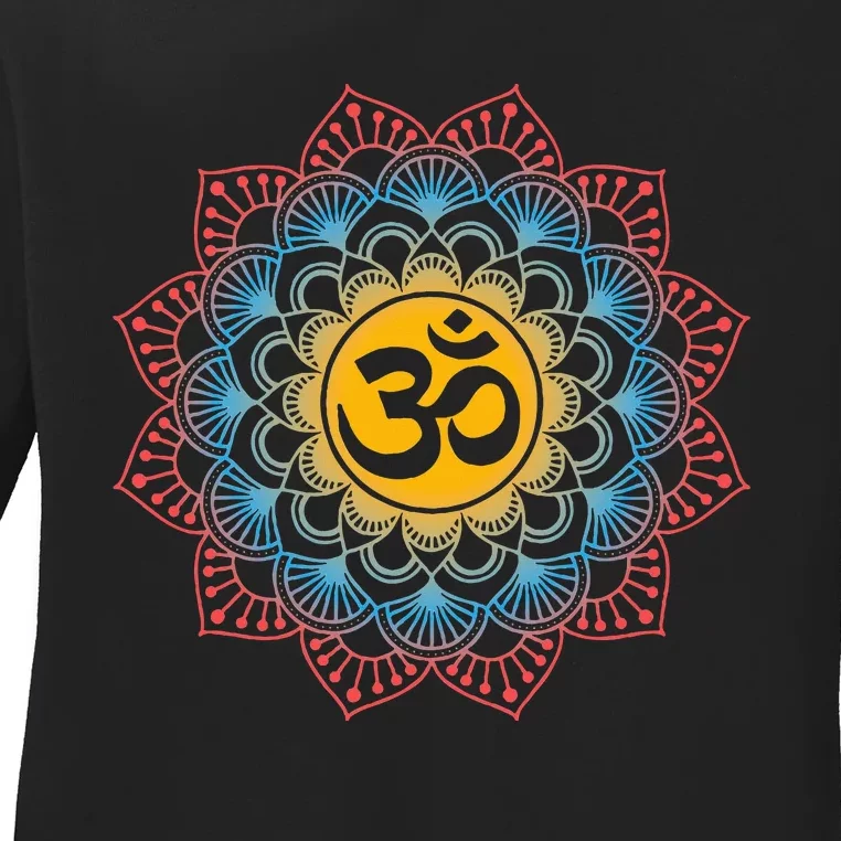 Om Symbol Mandala Flower Meditation Workout Yoga Lover Ladies Long Sleeve Shirt