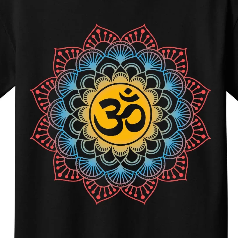 Om Symbol Mandala Flower Meditation Workout Yoga Lover Kids T-Shirt