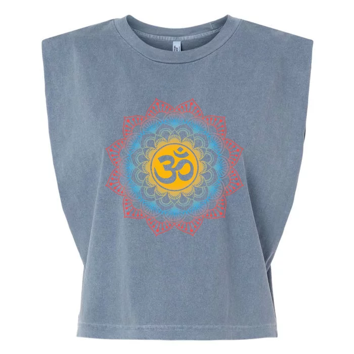 Om Symbol Mandala Flower Meditation Workout Yoga Lover Garment-Dyed Women's Muscle Tee