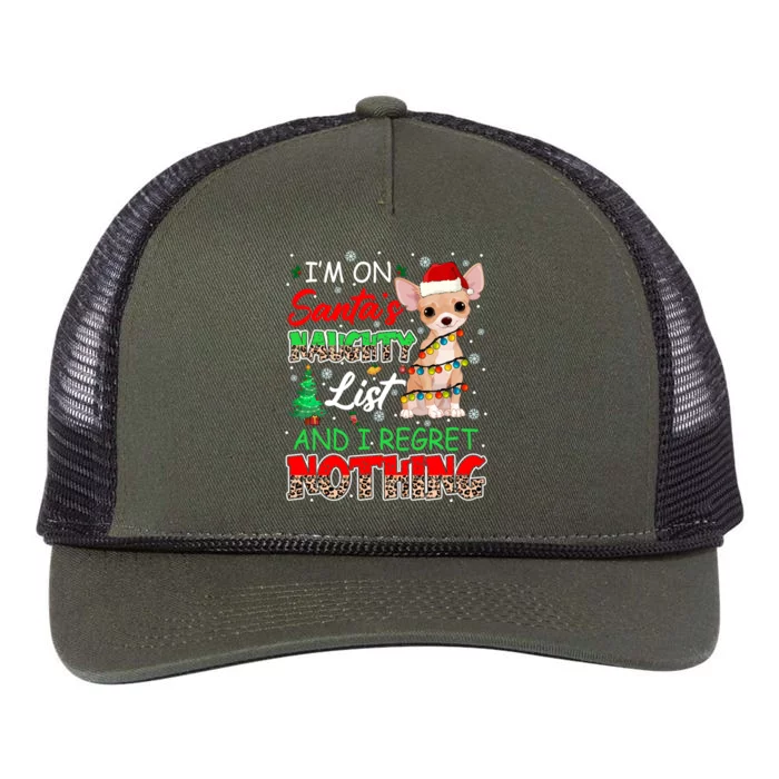 On SantaS Naughty List And Regret Nothing Santa Chihuahua Gift Retro Rope Trucker Hat Cap