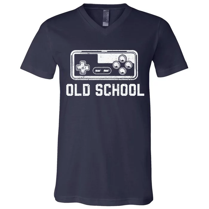 Old School New School Gamer Dad Son Matching FatherS Day V-Neck T-Shirt