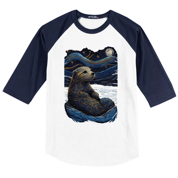 Otter Starry Night Baseball Sleeve Shirt