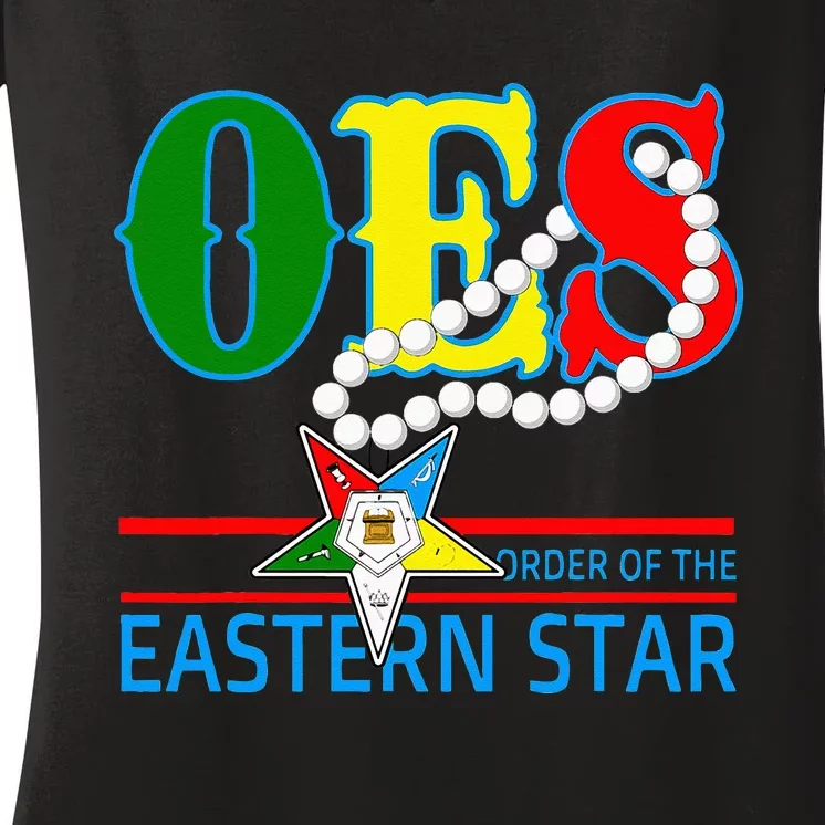 OES Star Necklace Order Of The Eastern Star Mothers Day Women's V-Neck T-Shirt