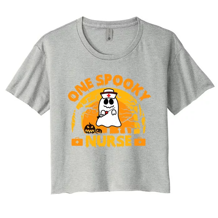 One Spooky Nurse Halloween Ghost Nurse Fall Scrub Rn Great Gift Women's Crop Top Tee