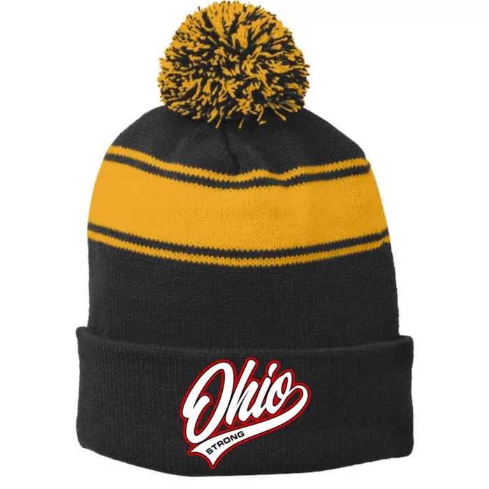 Ohio Strong Stripe Pom Pom Beanie