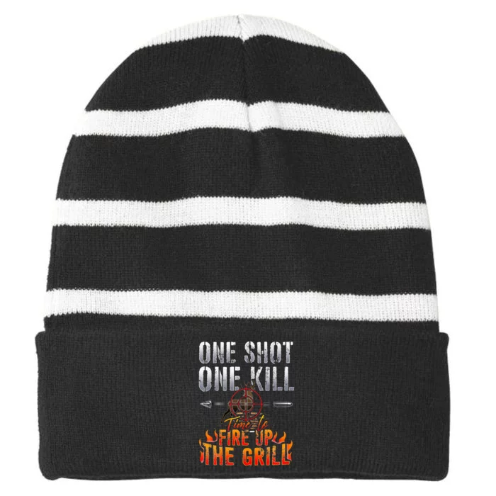 One Shot One Kill Fire Grill Deer Hunting Striped Beanie with Solid Band