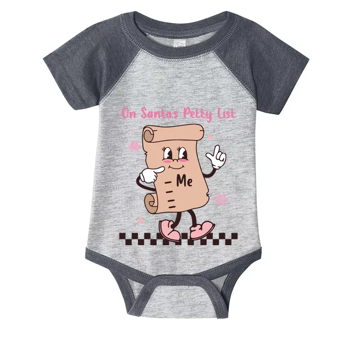 On Santas Petty List File Funny Pink Christmas Infant Baby Jersey Bodysuit