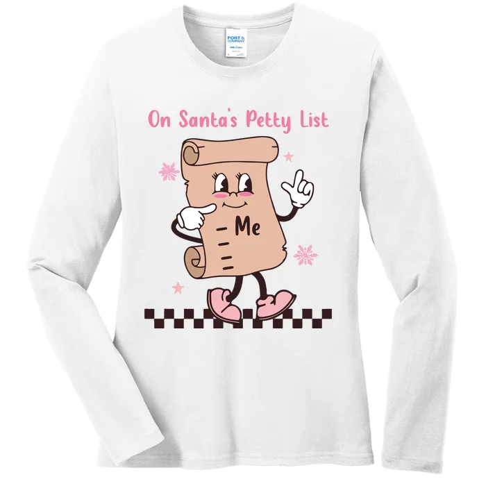 On Santas Petty List File Funny Pink Christmas Ladies Long Sleeve Shirt