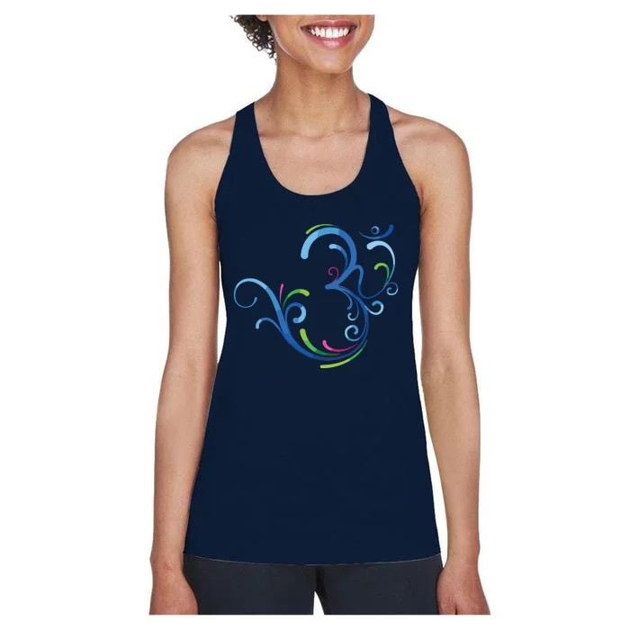 Om Shanti Peace Aum Dharma Yoga Hindu Buddhism Flower Women's Racerback Tank