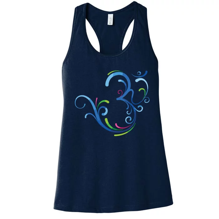 Om Shanti Peace Aum Dharma Yoga Hindu Buddhism Flower Women's Racerback Tank