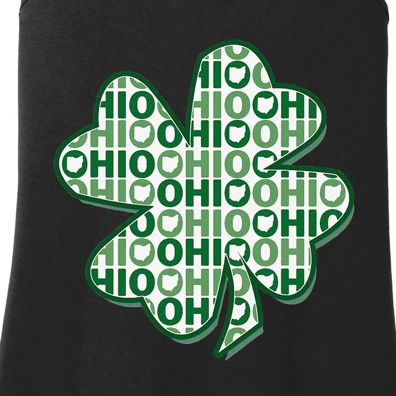 Ohio St Patrick's Day 4 Leaf Clover State Silhouette Ladies Essential Tank