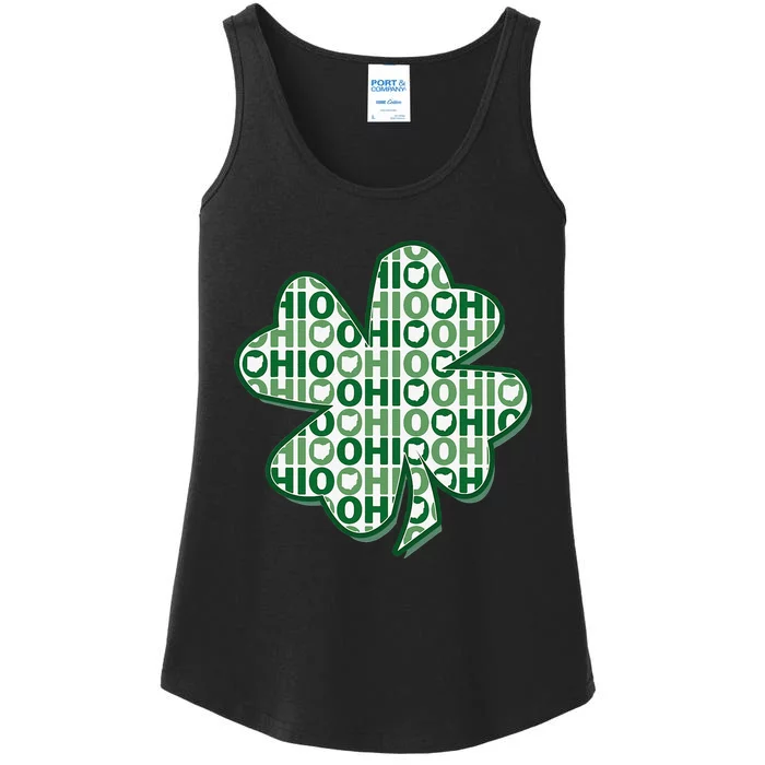 Ohio St Patrick's Day 4 Leaf Clover State Silhouette Ladies Essential Tank