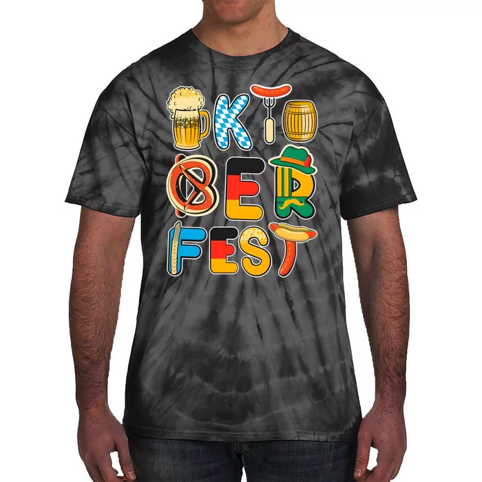 Oktoberfest Sausage Pretzel Beer Vintage Retro Tie-Dye T-Shirt