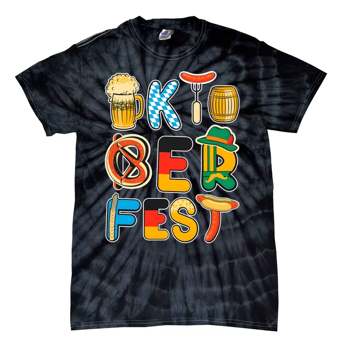 Oktoberfest Sausage Pretzel Beer Vintage Retro Tie-Dye T-Shirt