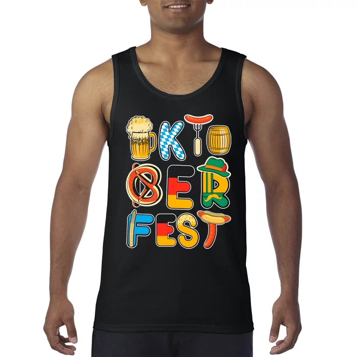 Oktoberfest Sausage Pretzel Beer Vintage Retro Tank Top