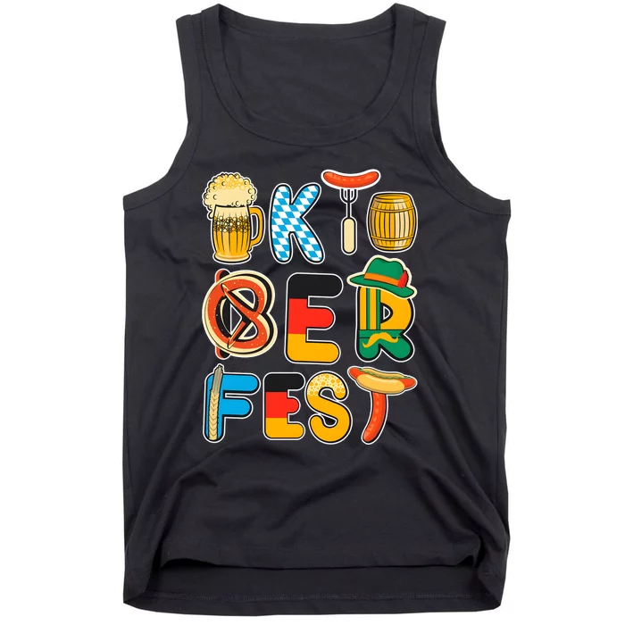 Oktoberfest Sausage Pretzel Beer Vintage Retro Tank Top