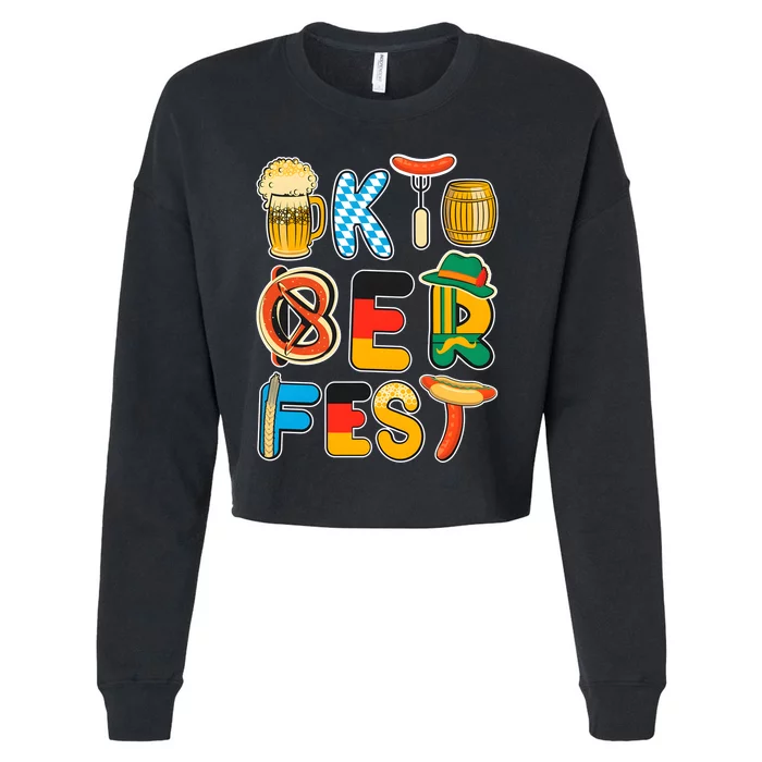 Oktoberfest Sausage Pretzel Beer Vintage Retro Cropped Pullover Crew