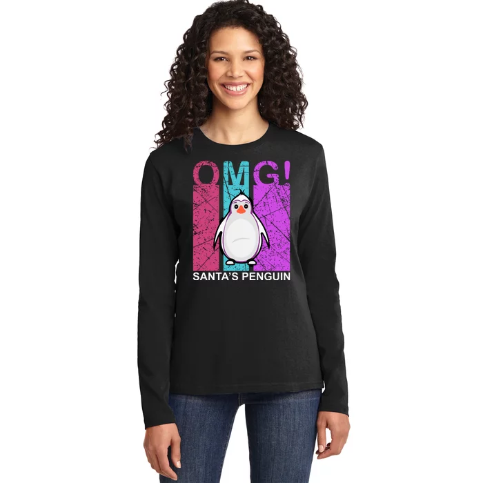 Omg Santa's Penguin Ladies Long Sleeve Shirt