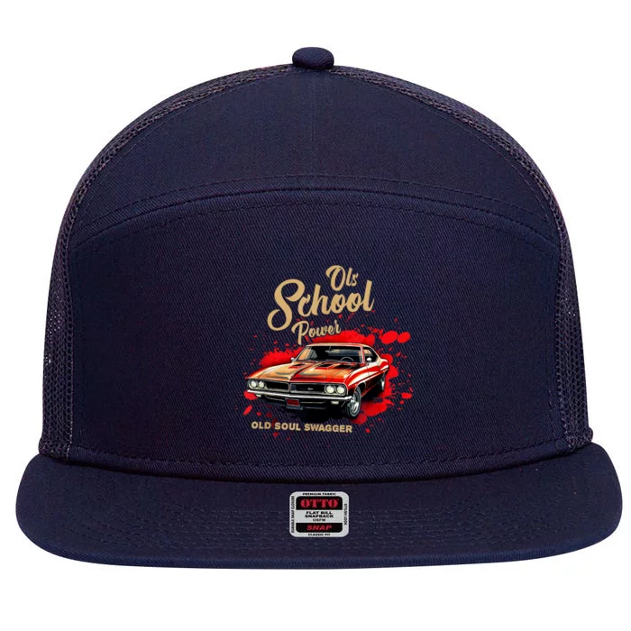 Old School Power Old Soul Swagger Classic Car 7 Panel Mesh Trucker Snapback Hat