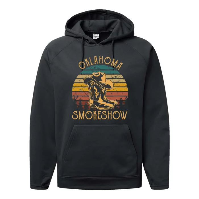 Oklahoma Smokeshow Retro Cow Boots And Hats Performance Fleece Hoodie