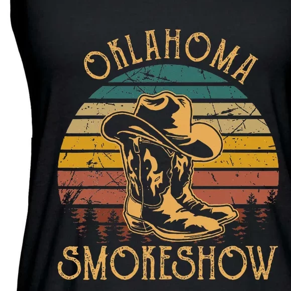 Oklahoma Smokeshow Retro Cow Boots And Hats Ladies Essential Flowy Tank