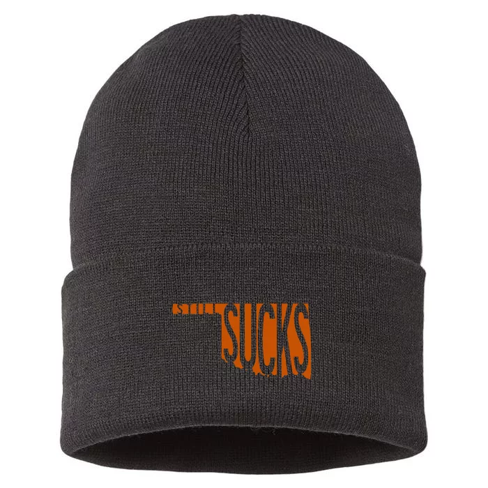 Oklahoma Still Sucks Austin Tx Fan Burnt Orange Rivalry Sustainable Knit Beanie