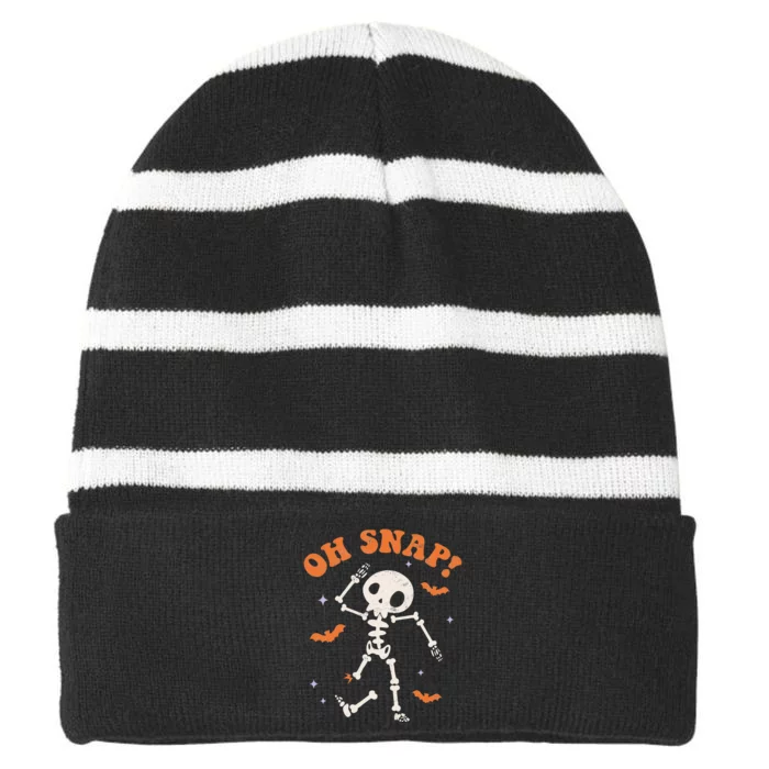 Oh Snap Skeleton Ghost Retro Halloween Spooky Season Boy Men Striped Beanie with Solid Band