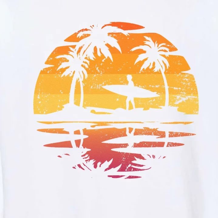 Ocean Surf Surfer Tropical Sunset Surfboard Sea Surfing Garment-Dyed Sweatshirt