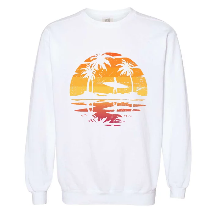 Ocean Surf Surfer Tropical Sunset Surfboard Sea Surfing Garment-Dyed Sweatshirt