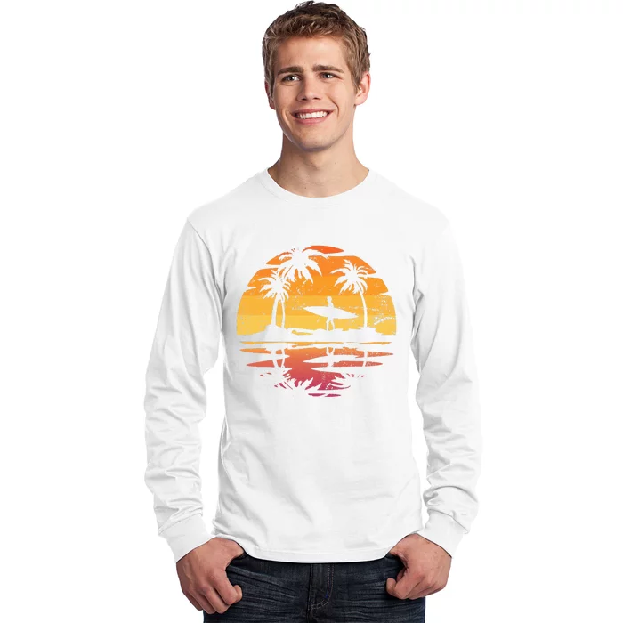 Ocean Surf Surfer Tropical Sunset Surfboard Sea Surfing Long Sleeve Shirt