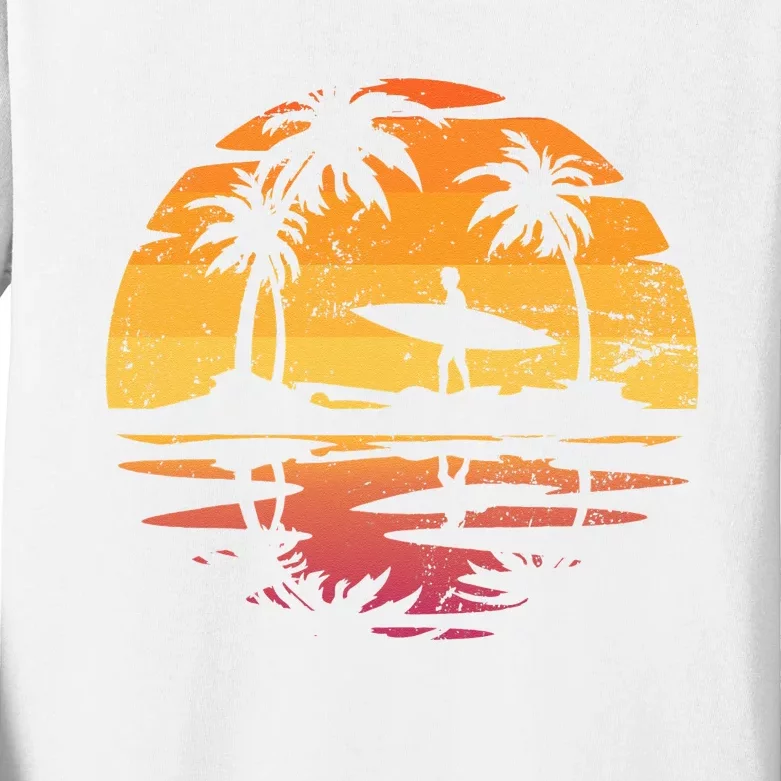 Ocean Surf Surfer Tropical Sunset Surfboard Sea Surfing Kids Long Sleeve Shirt