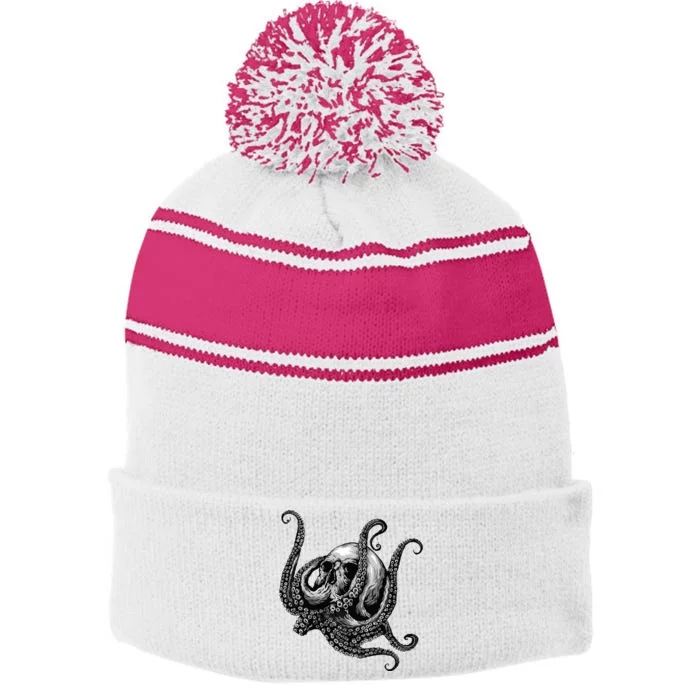 Octopus Sugar Skull Graphic Stripe Pom Pom Beanie