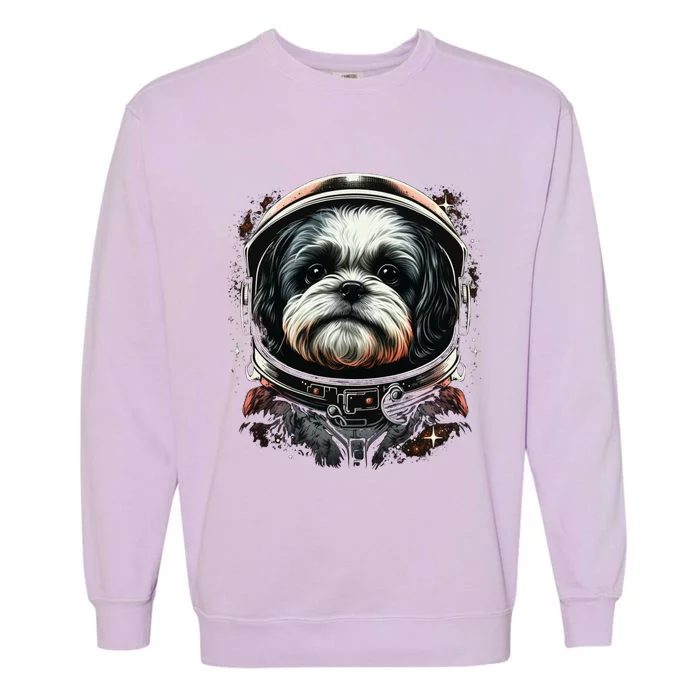 Outer Space Shih Tzu On Galaxy Astronaut Shih Tzu Funny Gift Garment-Dyed Sweatshirt