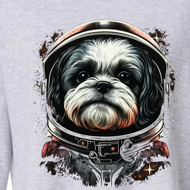 Outer Space Shih Tzu On Galaxy Astronaut Shih Tzu Funny Gift Cropped Pullover Crew