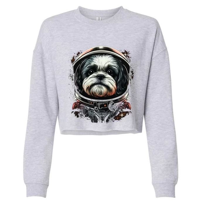 Outer Space Shih Tzu On Galaxy Astronaut Shih Tzu Funny Gift Cropped Pullover Crew