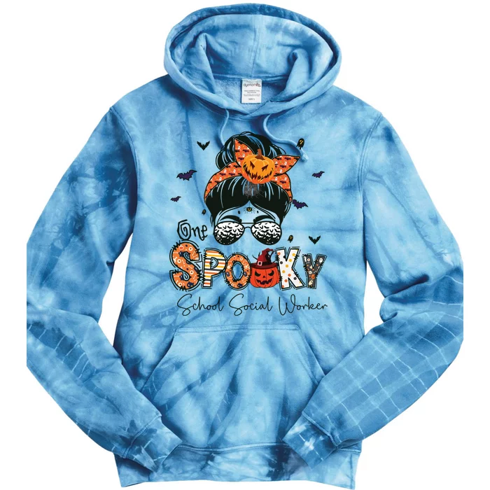 One Spooky School Social Worker Messy Bun Women Halloween Tie Dye Hoodie