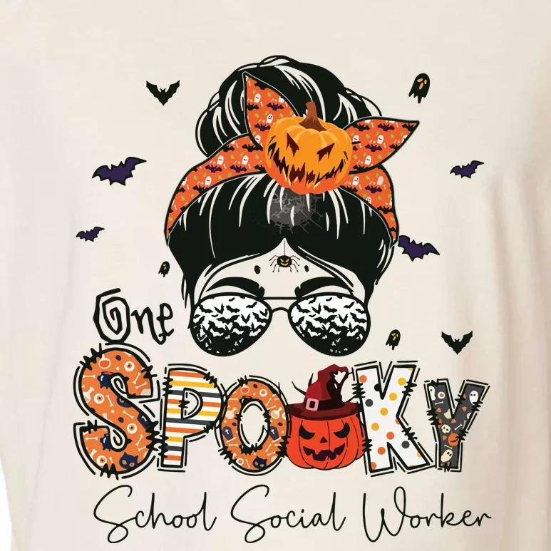 One Spooky School Social Worker Messy Bun Women Halloween Garment-Dyed Women's Muscle Tee