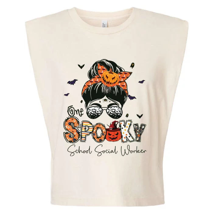 One Spooky School Social Worker Messy Bun Women Halloween Garment-Dyed Women's Muscle Tee