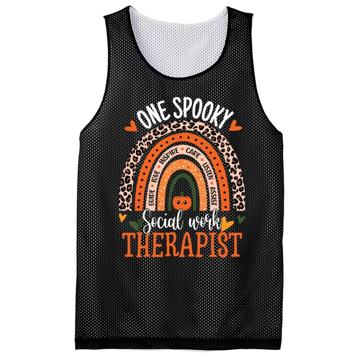 One Spooky Social Worker Therapist Rainbow Halloween Mesh Reversible Basketball Jersey Tank