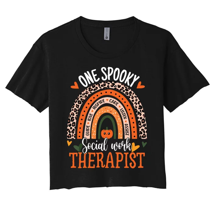 One Spooky Social Worker Therapist Rainbow Halloween Women's Crop Top Tee