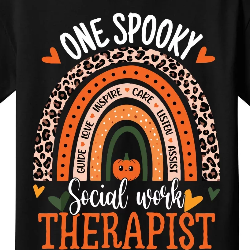 One Spooky Social Worker Therapist Rainbow Halloween Kids T-Shirt