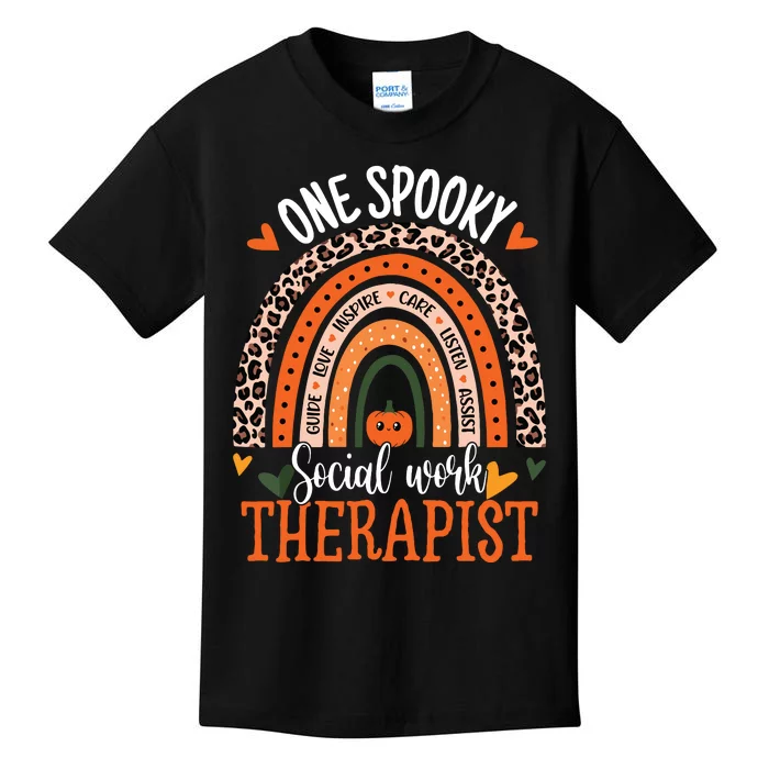 One Spooky Social Worker Therapist Rainbow Halloween Kids T-Shirt