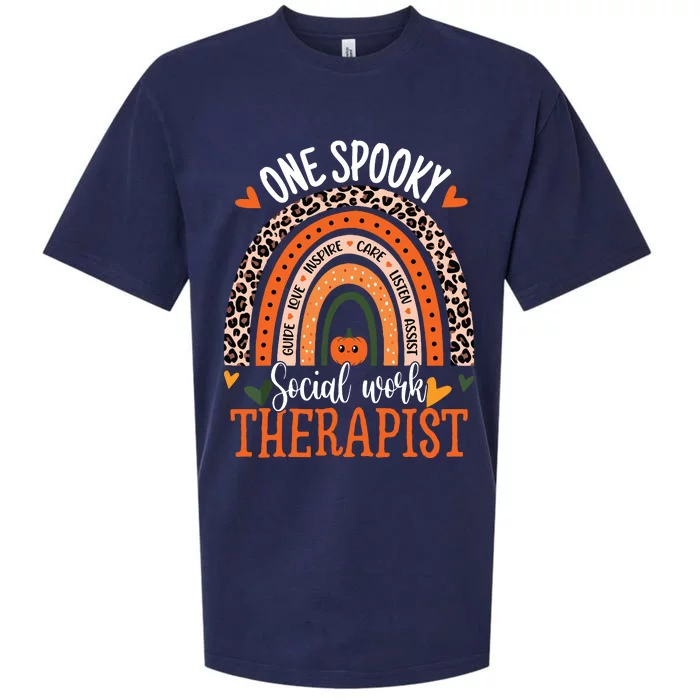 One Spooky Social Worker Therapist Rainbow Halloween Sueded Cloud Jersey T-Shirt