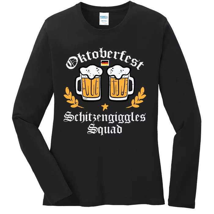 Oktoberfest Schitzengiggles Squad German Bavarian Ladies Long Sleeve Shirt