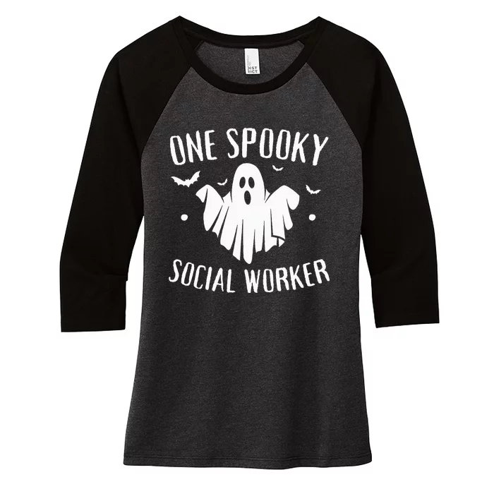 One Spooky Social Worker Ghost Halloween Women's Tri-Blend 3/4-Sleeve Raglan Shirt